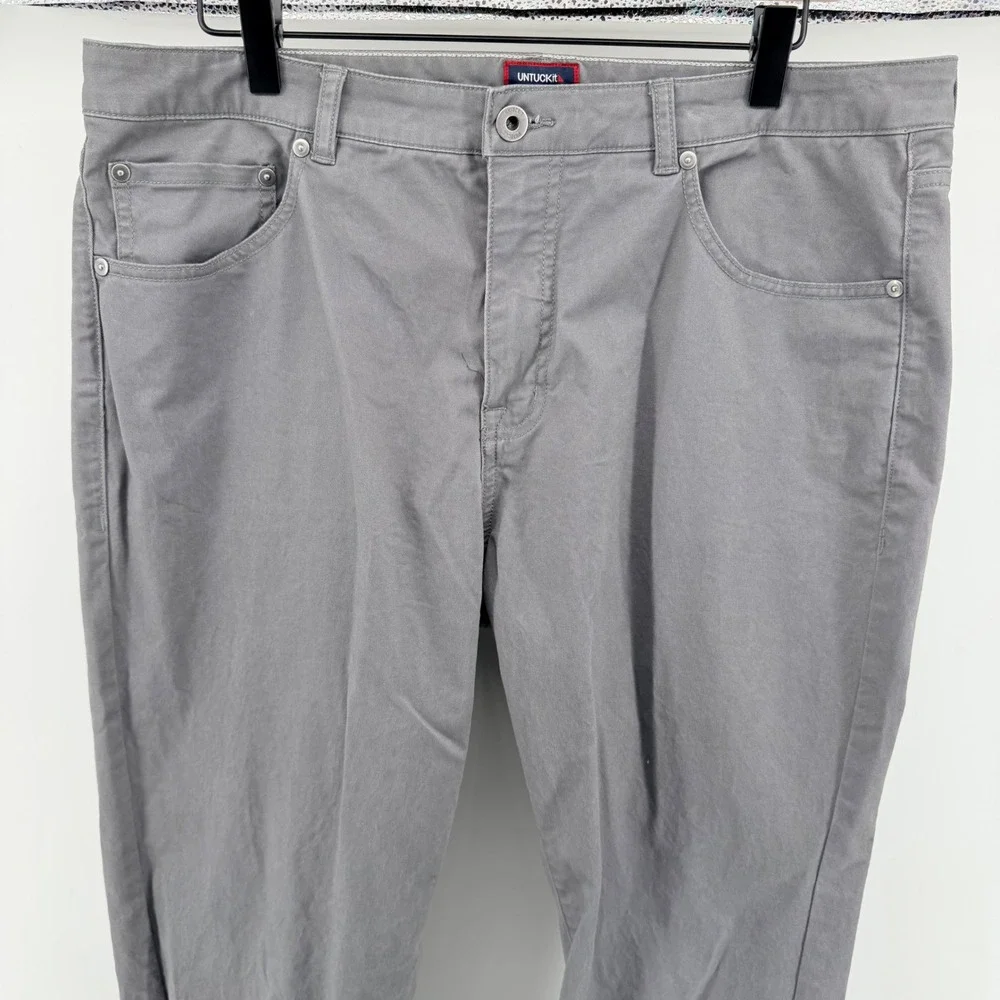 UNTUCKit‎ Straight Fit 5-Pocket Pants Gray Stretch Cotton Chinos 35x32 Mens